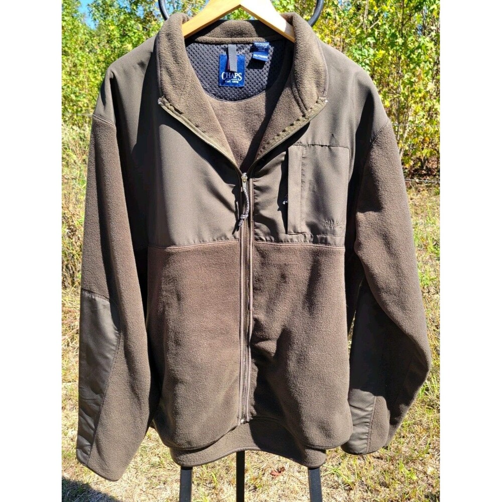 Chaps Men’s Brown Fleece Sweatshirt -Full Zip - Pockets - Long Sleeve - 2XL